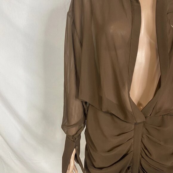 NEW HOUSE OF CB Women's Deep V-Neck Puff Skirt Mini Dress Size XL Brown - Picture 7 of 7